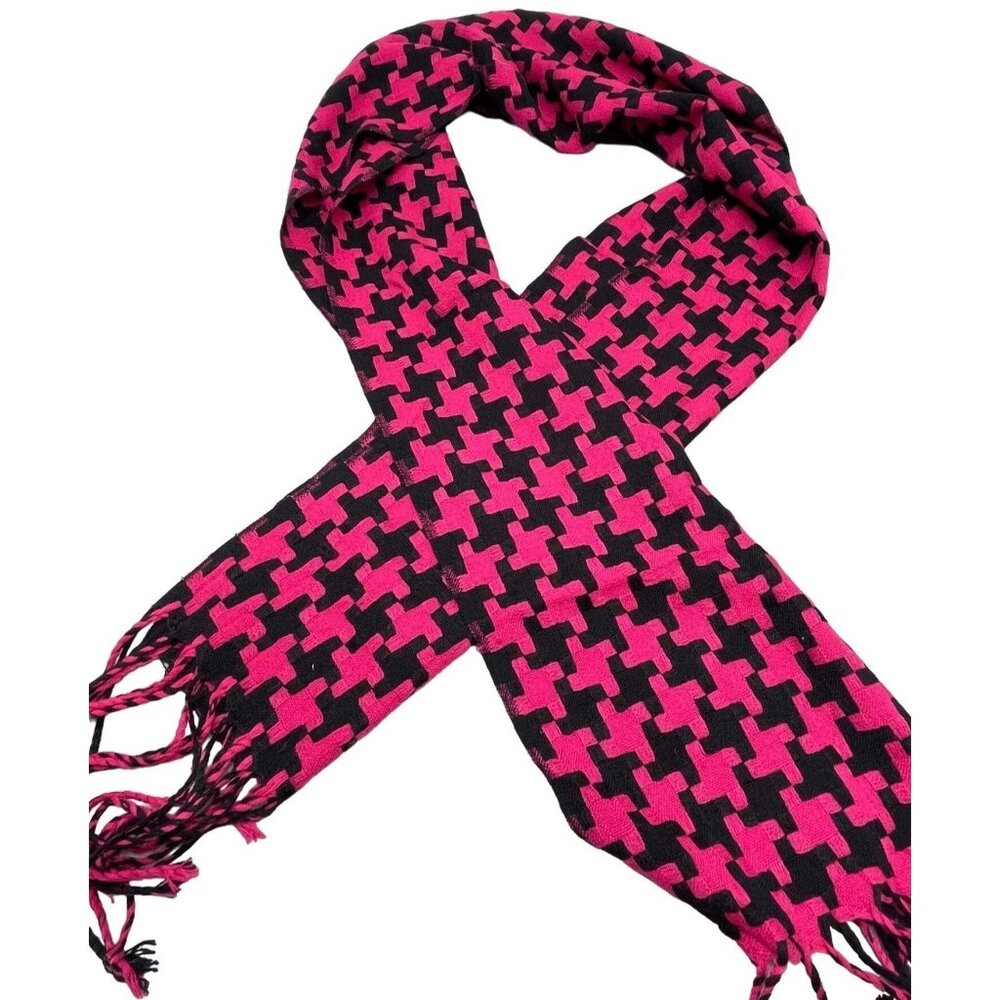 fair weather accessories scarf wrap pink black fringe acrylic one size READ